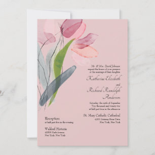 Invitation Elégant Aquarelle Tulipes Blush Mariage II