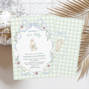 Invitation Élégant Aquarelle Un 2ème Anniversaire oie drôle B