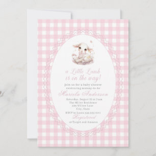 Invitation Élégant aquarelle un petit agneau noeud rose Baby 