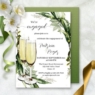 Invitation Elégant Aquarelle Verdure Champagne Fiançailles