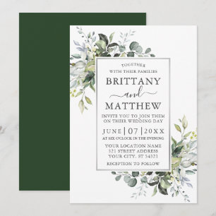 Invitation Elégant Aquarelle Verdure Mariage Argent