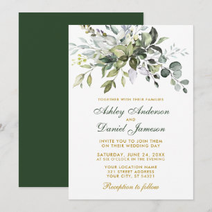 Invitation Elégant Aquarelle Verdure Mariage Vert Or