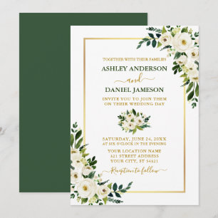 Invitation Elégant Aquarelle Vert Blanc Floral Or Mariage