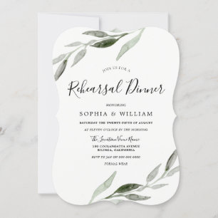 Invitation Elégant aquarelle vert Feuille de répétition Dîner