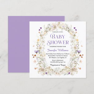 Invitation élégant aquarelle violet baby shower botanique