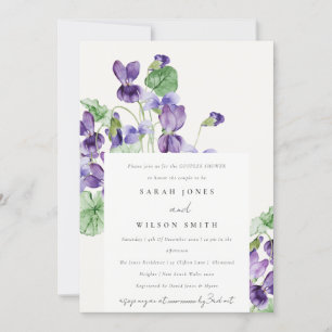Invitation Elégant Aquarelle Violet Floral Couples Douche
