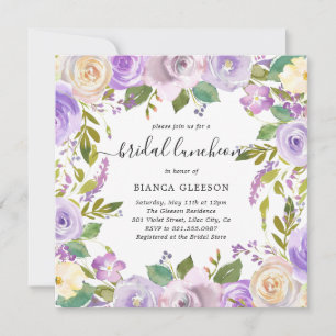 Invitation Élégant aquarelle violet floral déjeuner nuptial