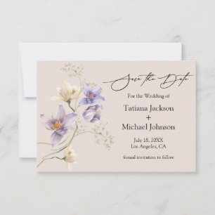 Invitation élégant aquarelle violet floral enregistrer la dat