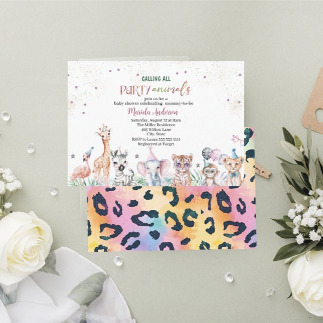 Invitation Elégant Aquarelle Wild Safari Animaux Baby shower (Créateur téléchargé)