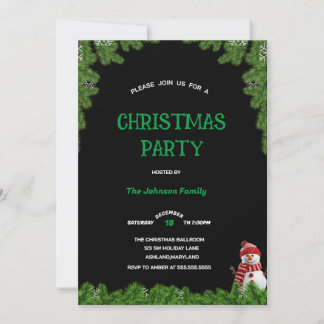 Invitation Elégant arbre pin PARTI DE NOËL Vert noir