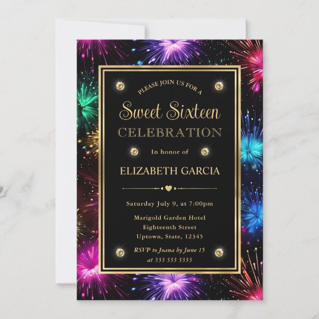 Invitation Elégant Arc en Ciel Sweet sixteen de cadre de  (Devant)