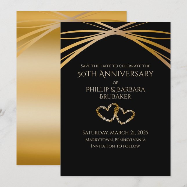 Invitation Elégant Arc Golden 50e anniversaire Enregistrer la (Devant / Derrière)