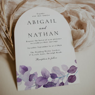 Invitation Elégant Arc Mariage moderne feuille violet