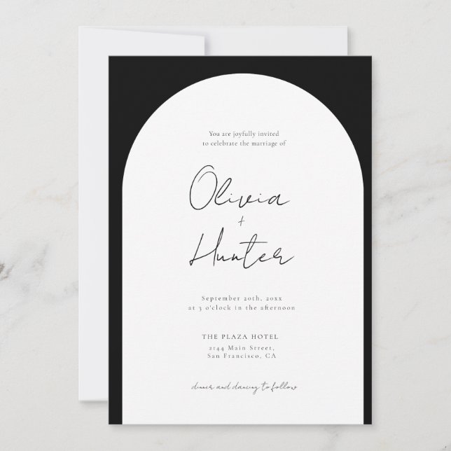 Invitation Élégant Arc noir et blanc Mariage (Devant)
