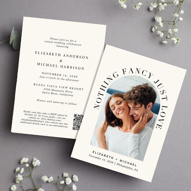 Invitation Elégant Arc Photo QR Code Cream Mariage Décontract (Créateur téléchargé)