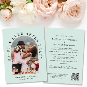 Invitation Elégant Arc Photo QR Code Mint Mariage Réception
