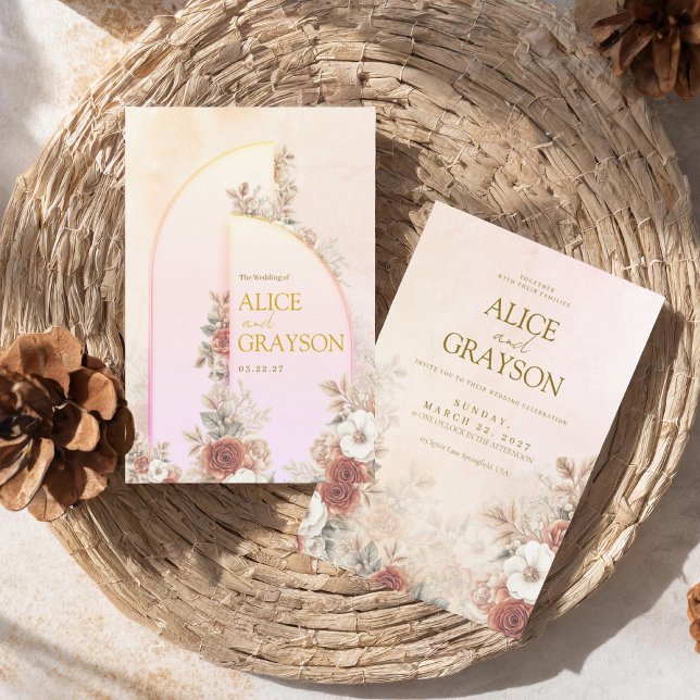 Invitation Elegant Arch Boho Floral Pink Modern Wedding  (Créateur téléchargé)