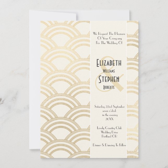 Invitation Elégant Arch Gatsby Art Déco 1920's Ivory & Gold (Devant)