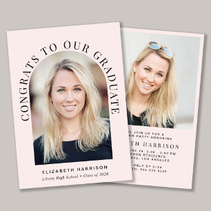 Invitation Elégant Arch Photo Pink Graduation Party