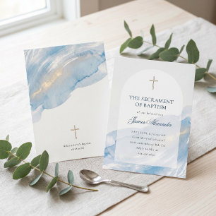 Invitation Élégant Arche Minimaliste en Aquarelle Bleu Poussi