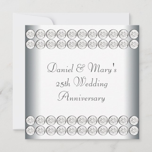 Invitation Élégant Argent 25e Anniversaire de Mariage (Devant)
