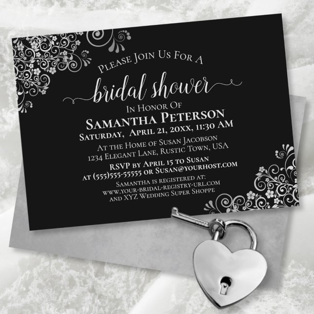 Invitation Élégant argent en dentelle sur Fête des mariées no (Créateur téléchargé)