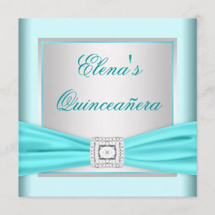 Invitation Elégant argent et Turquoise Quinceanera bleu