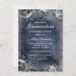 Invitation Elégant argent Marine Aquarelle Quinceanera Invita