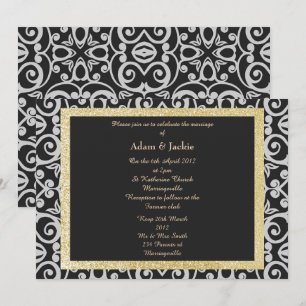 Invitation ÉLÉGANT ARGENT NOIR Mariage damassé MODERNE