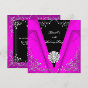Invitation Elégant Argent Rose Noir Anniversaire 30ème