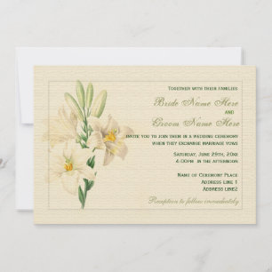 Invitation Élégant art botanique vintage lys blanc mariage