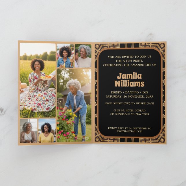 Invitation Elégant Art Déco 60e Anniversaire fête Six Photos (Intérieur)
