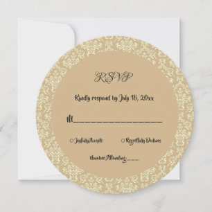 Invitation Elégant Art Déco Beige Damask Mariage rond RSVP