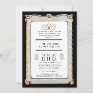 Invitation Élégant Art Déco Nouveau Gatsby Gold Lace Mariage