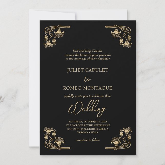 Invitation Elégant Art déco or & noir mariage traditionnel I (Devant)