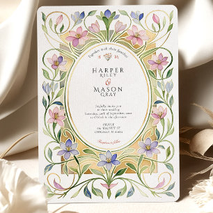 Invitation Élégant Art Nouveau Floral Printanier Or Mariage