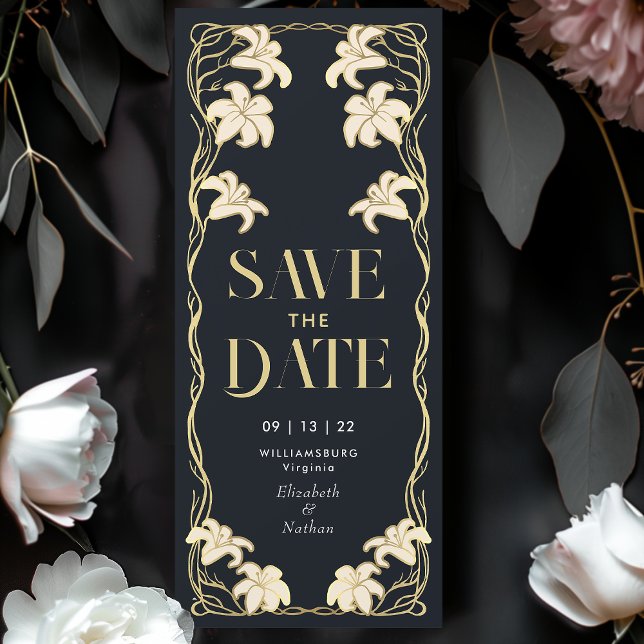 Invitation Elégant Art Nouveau Lily Enregistrer la date (Créateur téléchargé)