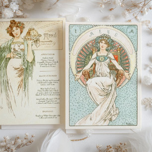 Invitation Elégant Art Nouveau Mariage Menu Dîner Mucha