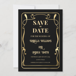 Invitation Élégant Art Nouveau noir et or Save The Date 