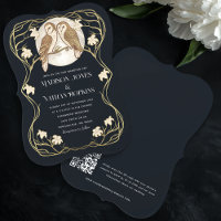 Élégant Art Nouveau Owls QR Code Mariage