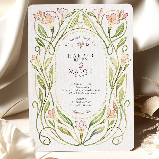 Invitation Élégant Art Nouveau Peach Lily Mariage (Créateur téléchargé)
