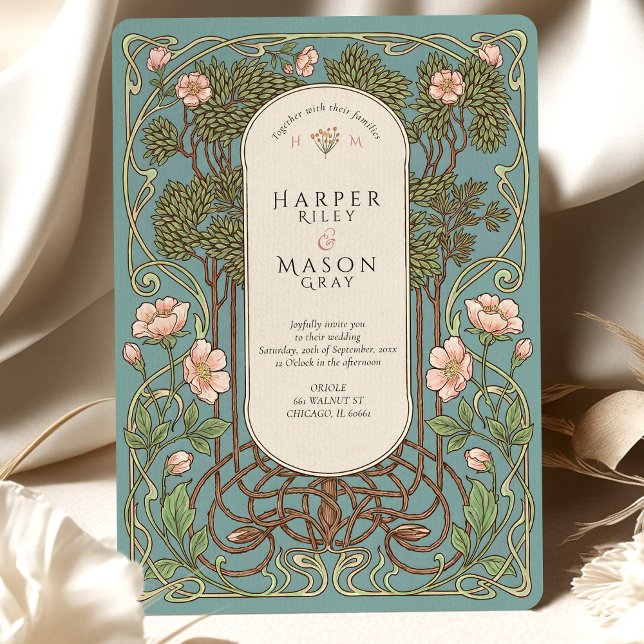 Invitation Elegant Art Nouveau Pinnk Lily Wedding (Créateur téléchargé)