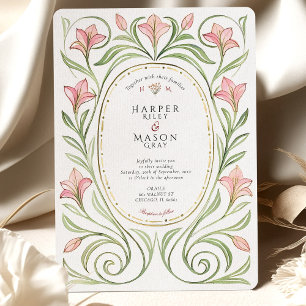 Invitation Élégant Art Nouveau Rose Lily Mariage