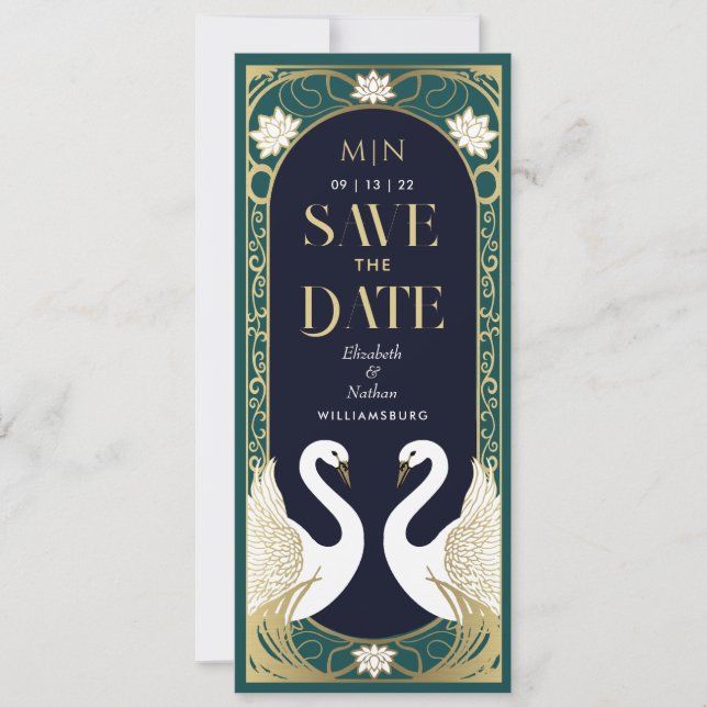 Invitation Elégant Art Nouveau Swans Sauvez la date (Devant)