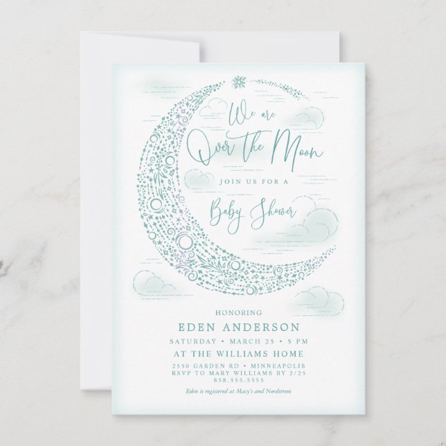 Invitation Élégant au-dessus de la lune Baby shower Neutre de (Devant)