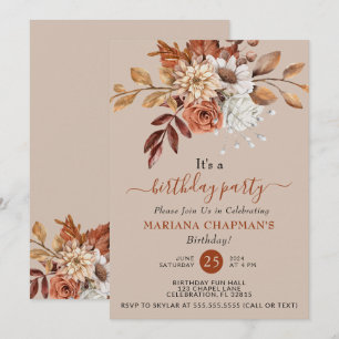 Invitation Elégant automne aquarelle florale sur Taupe Party
