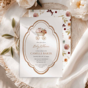 Invitation Elégant automne Floral Bourgogne Baby shower Invit