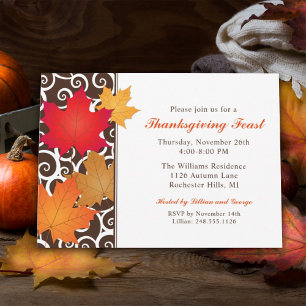 Invitation Élégant automne laisse des torrents Thanksgiving F