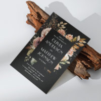 Élégant automne noir floral mariage QR détails cod