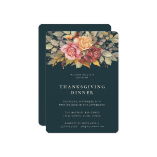 Invitation Élégant Autumnal Floral Frontière Thanksgiving Dîn